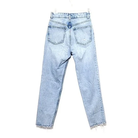 Zara Distressed Light Wash Mom Jeans Womens Size 0 Acid Washed Tapered Leg Denim - Picture 2 of 8